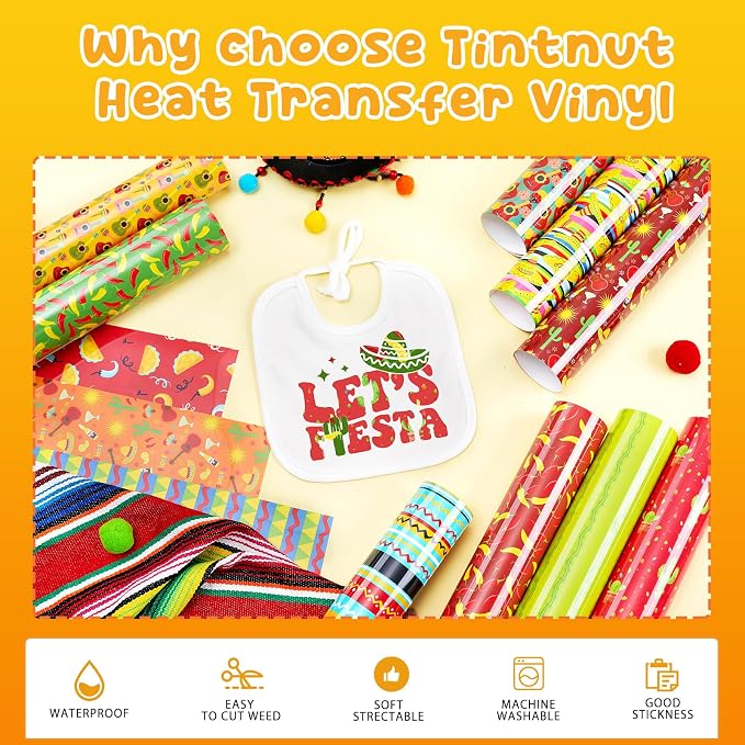 Tintnut Colorful Mexican Heat Transfer Vinyl, easy cut & weed, stretch washable