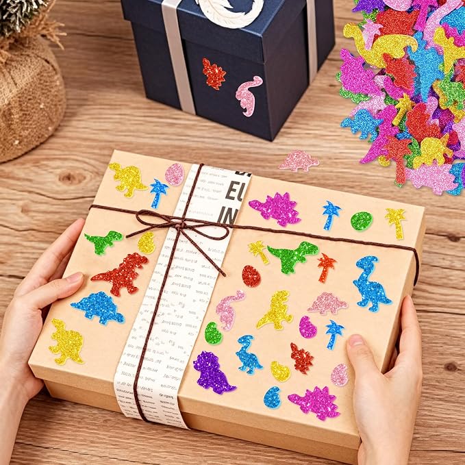 681 Pcs Glitter Foam Stickers, Dinosaur Shapes Stickers, 7 Sheets Colorful 3D