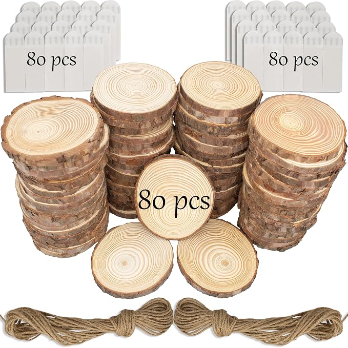 Unfinished Natural Wooden Slices 3.2-4 Inch Wood Circles