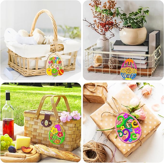 36PCS Wooden Easter Ornaments to Paint, 6 Styles DIY Blank Unfinished Wood Egg