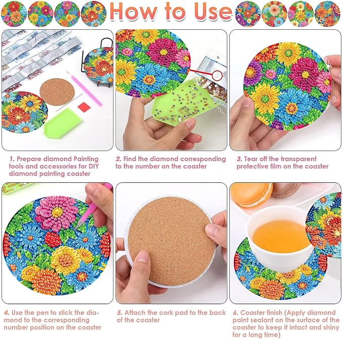ijbnhd 8 Pcs Diamond Art Coasters