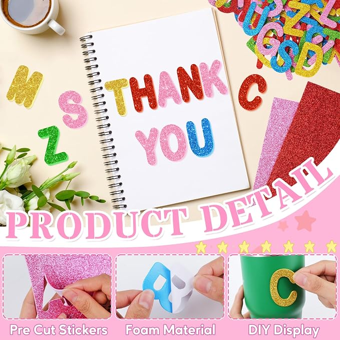 2 Inch Large Foam Letter Stickers Glitter Big Font