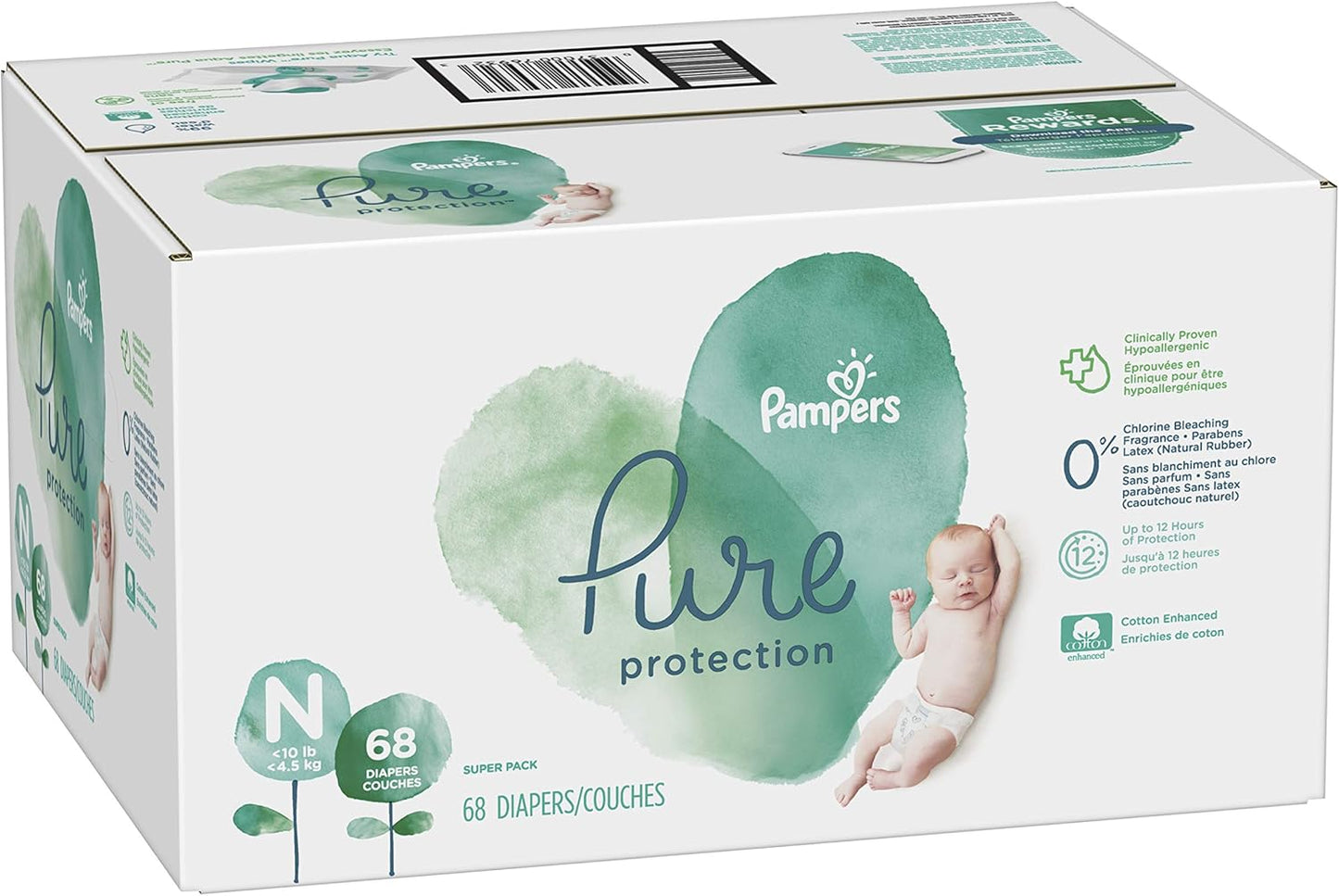 Pampers Pure Protection Disposable Baby Diapers, Hypoallergenic and Unscented, 68 Count, For Newborns up to 10 Pounds