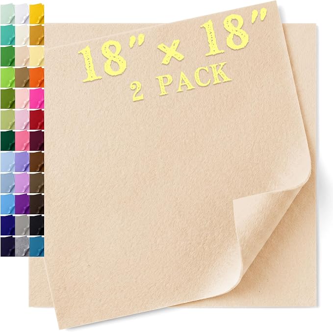 Felt Fabric Sheet 18 x 18 Inch, 1.6mm Thick | Soft and Flexible Nonwoven