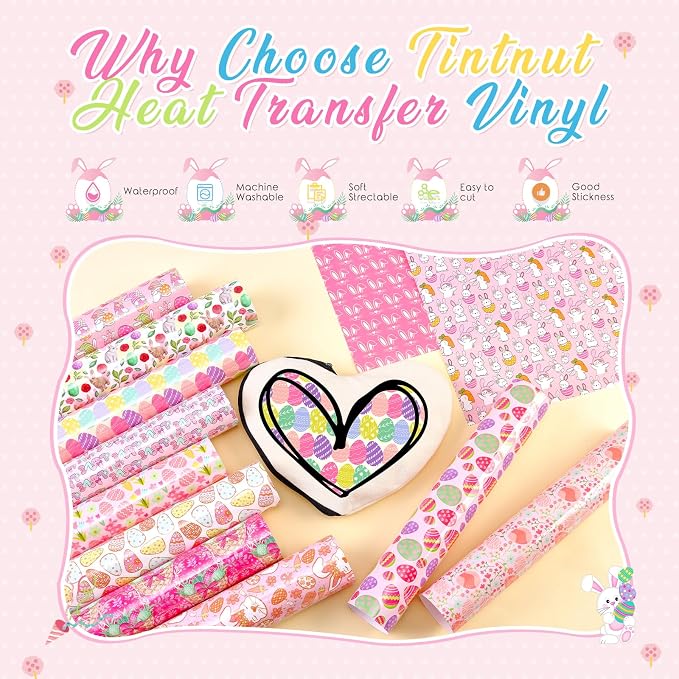 Tintnut Pink Easter Heat Transfer Vinyl, easy cut & weed, stretch washable