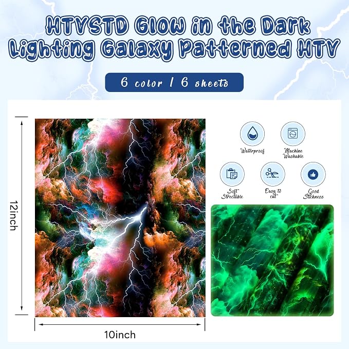 HTVSTD Lighting Heat Transfer Vinyl 6 Sheets 12×10in Iron on Vinyl | Lighting