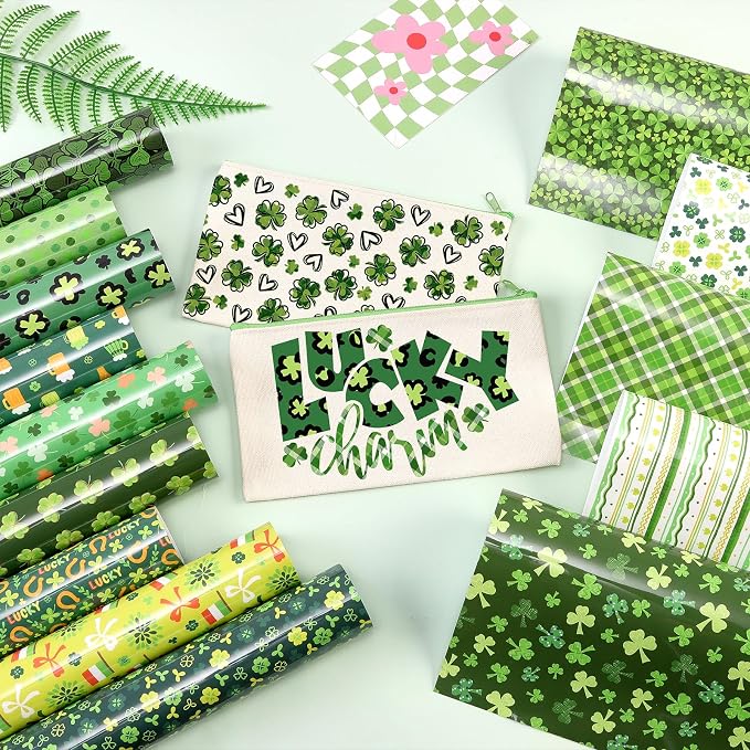 HTVSTD Four Leaf Clover Heat Transfer Vinyl 14pcs 12×10in Iron on Vinyl | St.