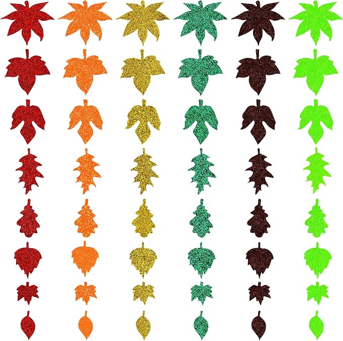 Coopay Glitter Fall Leaf Stickers Thanksgiving Christmas Adhesive Foam Maple