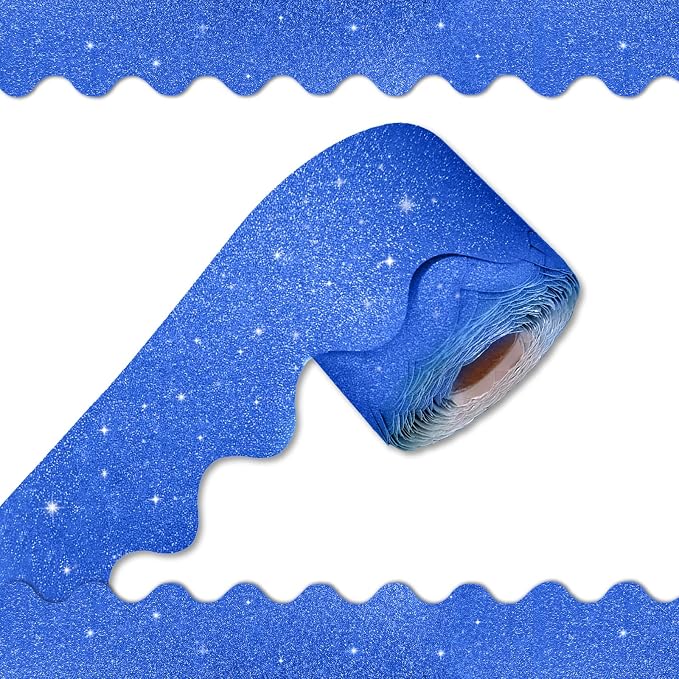 70Ft Shine Deep Blue Bulletin Board Borders，Scalloped Poster Boards Decorations