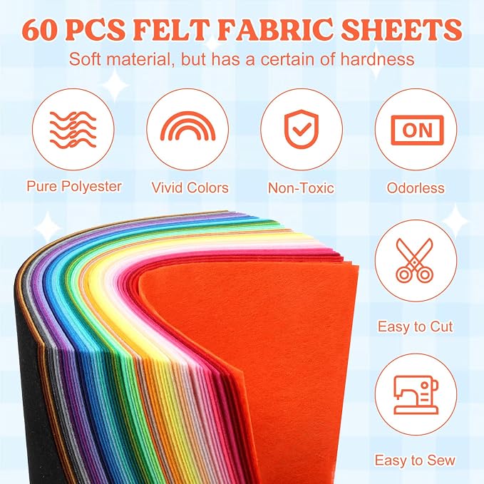 60pcs 15" × 12" 2mm Thick Soft Felt Fabric Sheet 60 Assorted Dark Series Colors