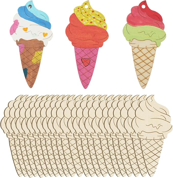 30 Pcs Wooden Ice Cream Decor Unfinished Wood Crafts
