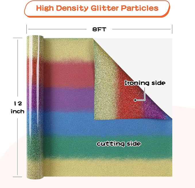 guangyintong Rainbow Glitter Heat Transfer Vinyl Rolls
