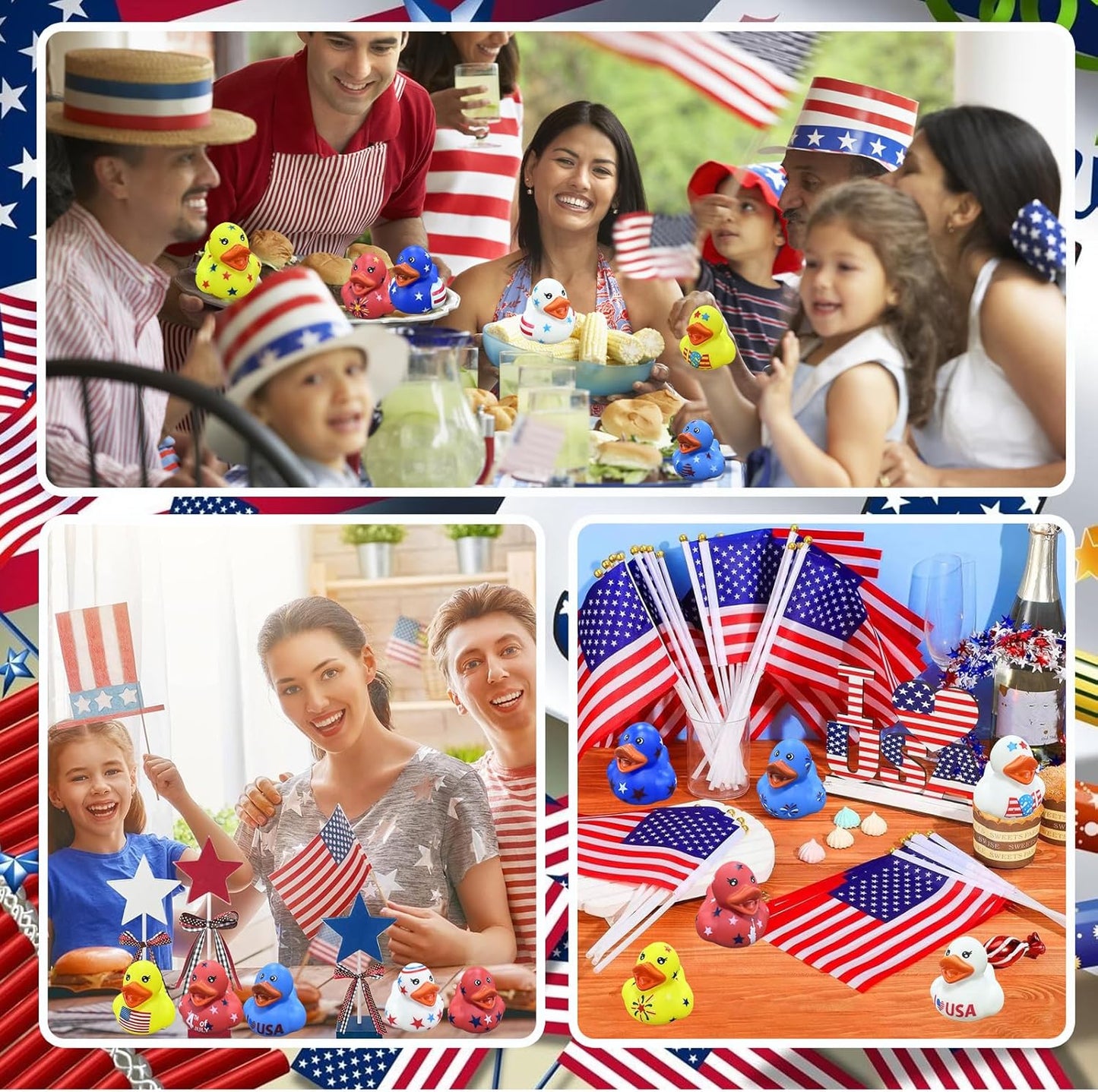 24Pcs Patriotic Rubber Ducks,4th of July Rubber Ducks for Jeeps,USA Memorial Day Independence Day Party Favors,Mini Duck for Baby Showers Bath Toys Gifts