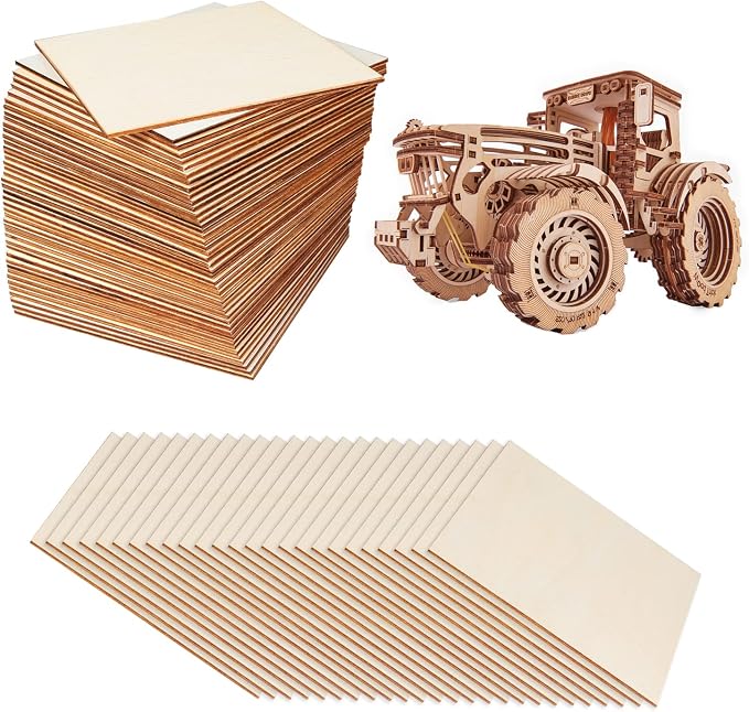 50 Pieces 6x6 Inch Wood Squares Unfinished Basswood Plywood Wooden Sheets 1/8