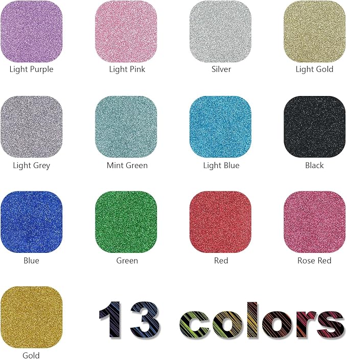 13 Pcs DUEUIOE Glitter HTV Heat Transfer Vinyl 12x10 Inch