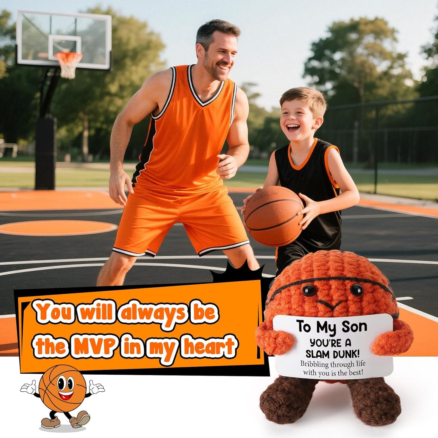Christmas Basketball Gifts for Son from Mom/Dad - Christmas Stocking Stuffers Gifts for Adults Son in Law, Handmade Cool Crochet Small Basketball Presents for Birthday Graduation Xmas