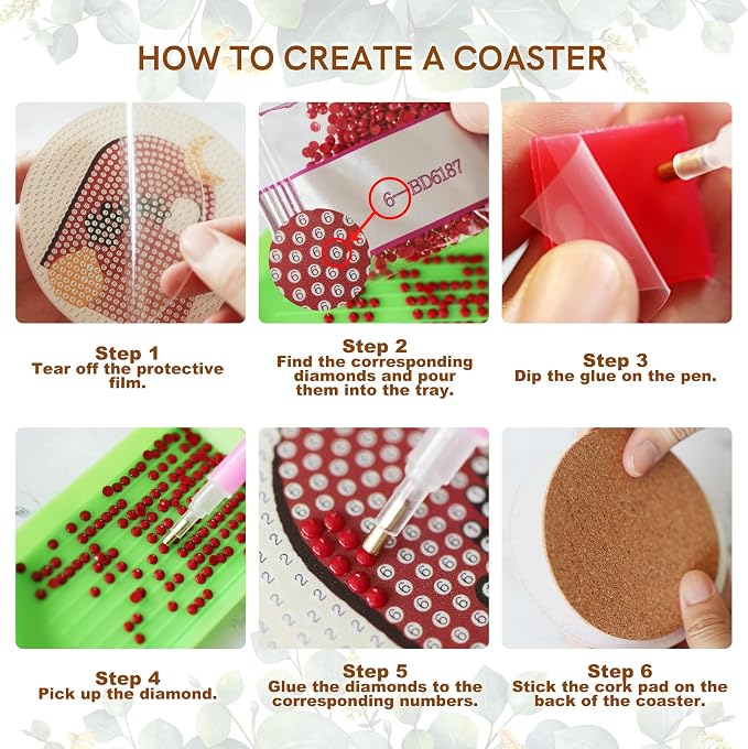 Temlum 6 Pcs Diamond Painting Coasters