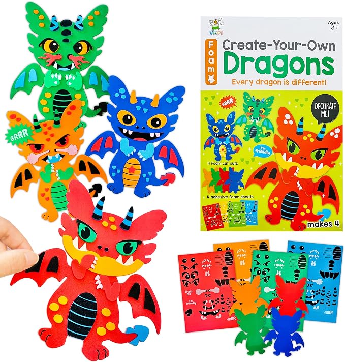 VKPI 4 Pieces EVA Foam Art Crafts Gift Kit, Creative Make Your Own Dragon