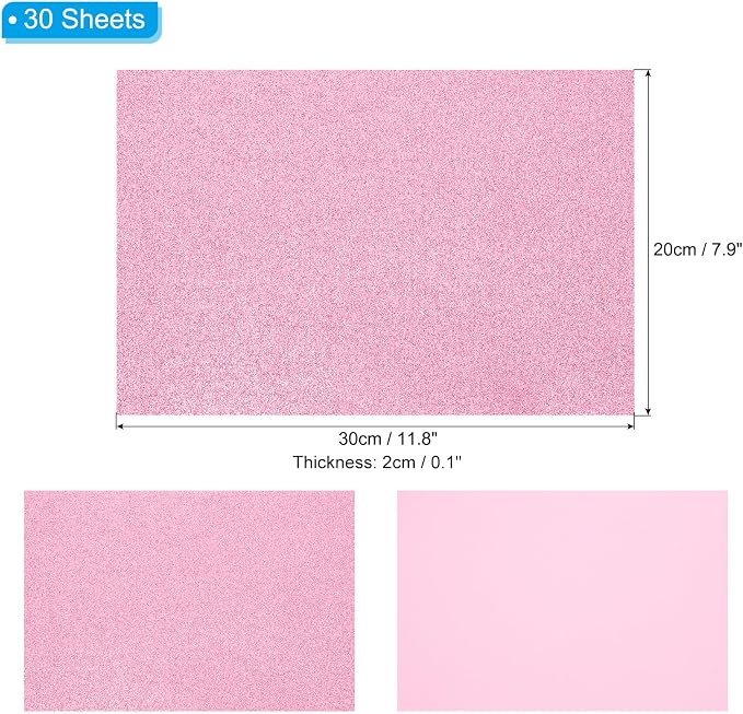 PATIKIL 30Sheets Pink EVA Glitter Foam Sheet 11.8 x 7.9 Inch 2mm Thick Sparkle