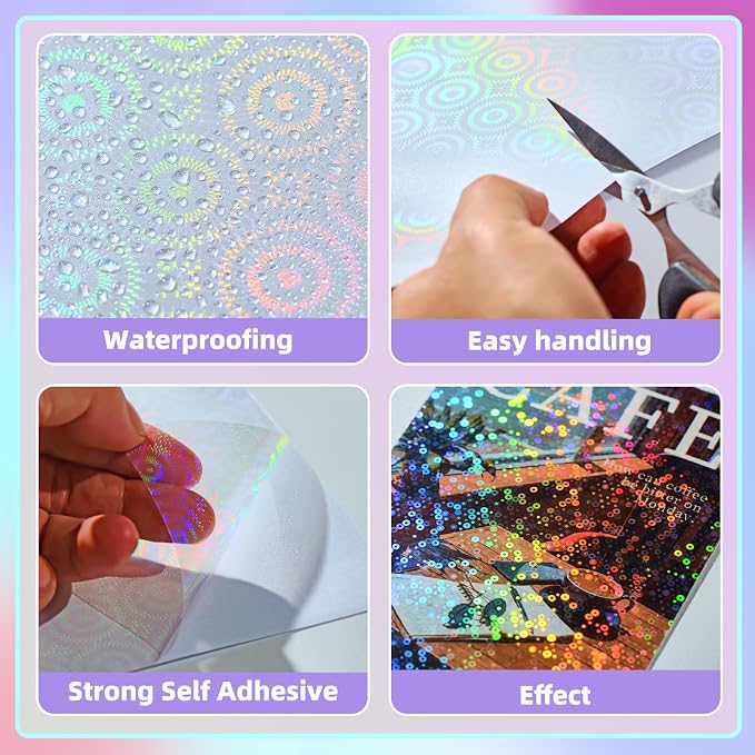 36 Sheets Holographic Laminate Sheets 8.5x11 Inch Self Adhesive 6 Patterns |