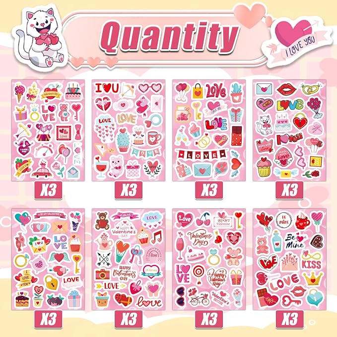 24 Sheets Valentine Stickers for Kids