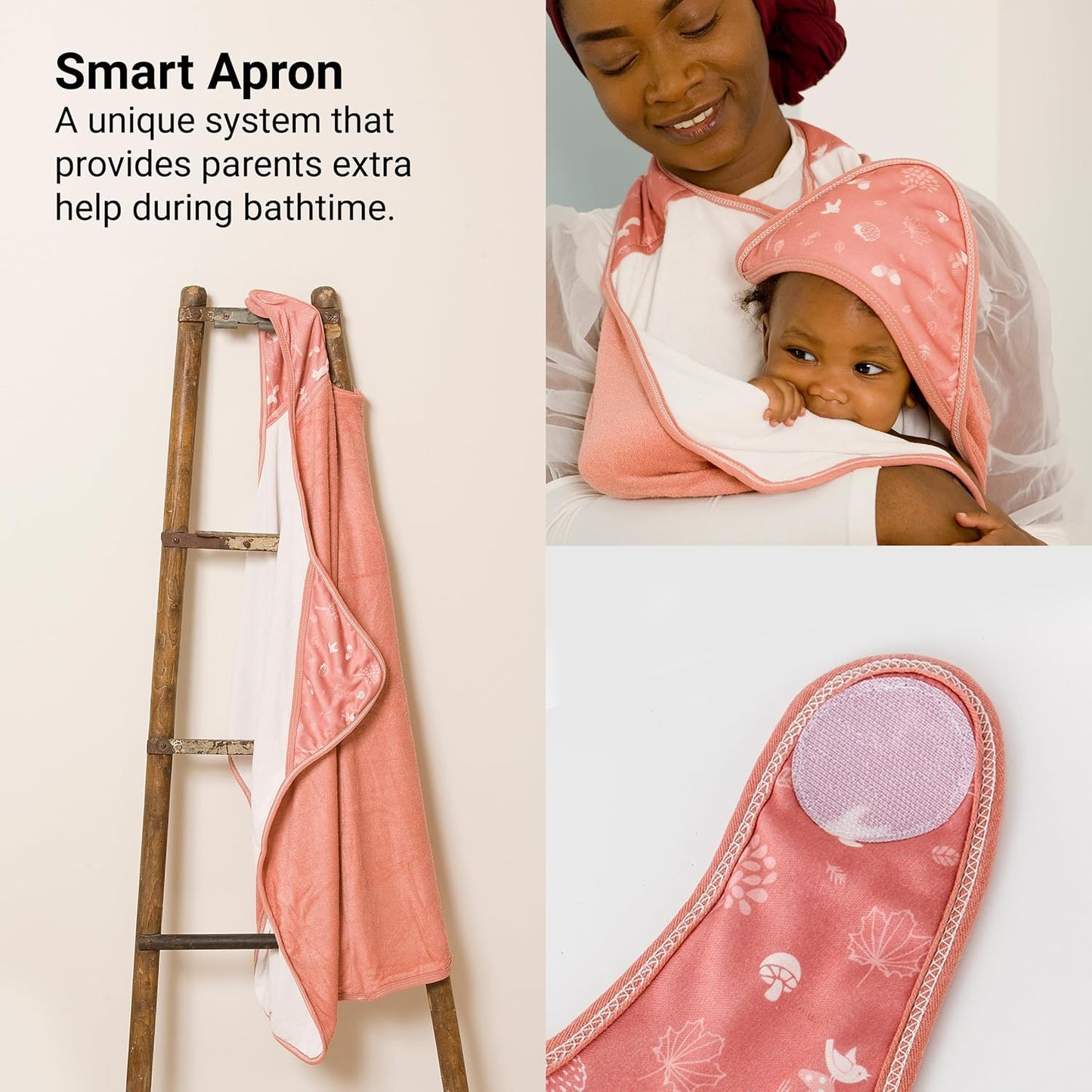 BabyToLove Extra Large Smart Baby Towel | Rayon Hooded Towel for Toddlers | Absorbent Design for Dry Parents | Ultra Soft & Cozy | Pink Forest