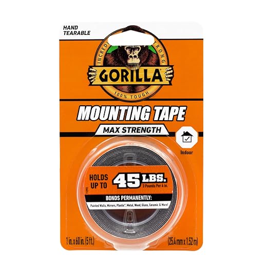 Gorilla Max Strength Mounting Tape, Reinforced Mesh Backing, Holds up to 45 lbs