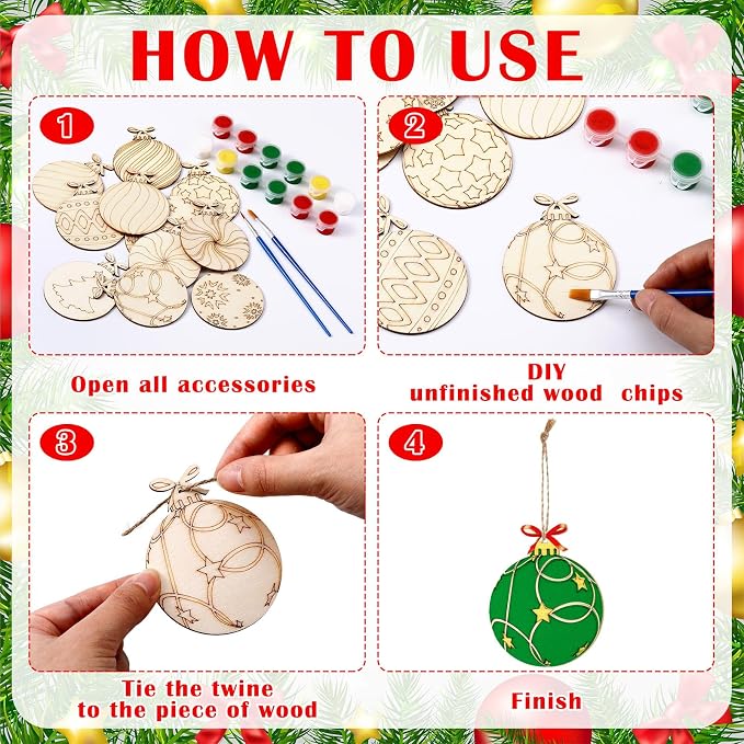 Cinnvoice 60 Pcs Wood Christmas Crafts