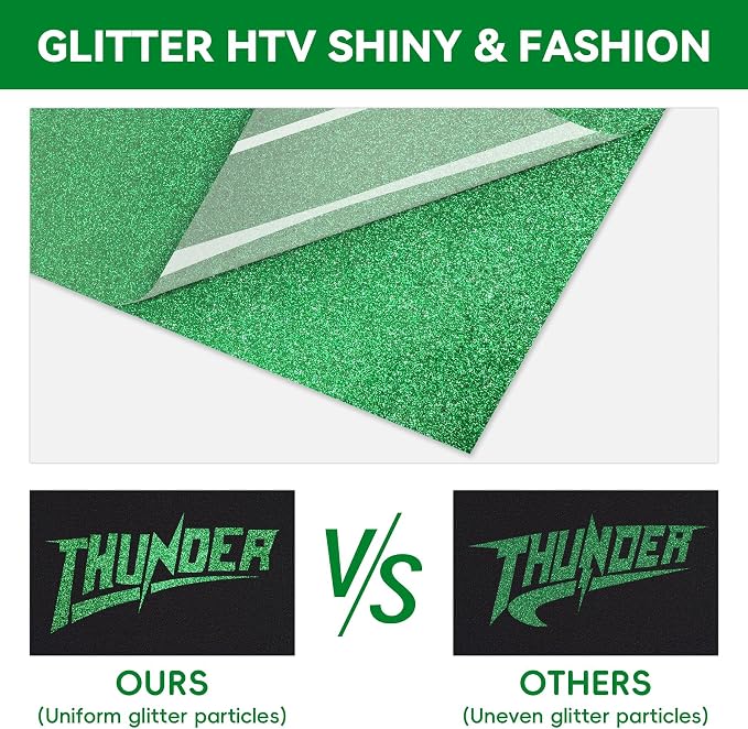 Aoder Green Glitter HTV Heat Transfer Vinyl: 12" x 10FT Green Glitter HTV Iron