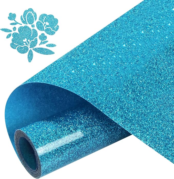 Glitter Heat Transfer Vinyl Rolls 12" x 5FT Sky Blue