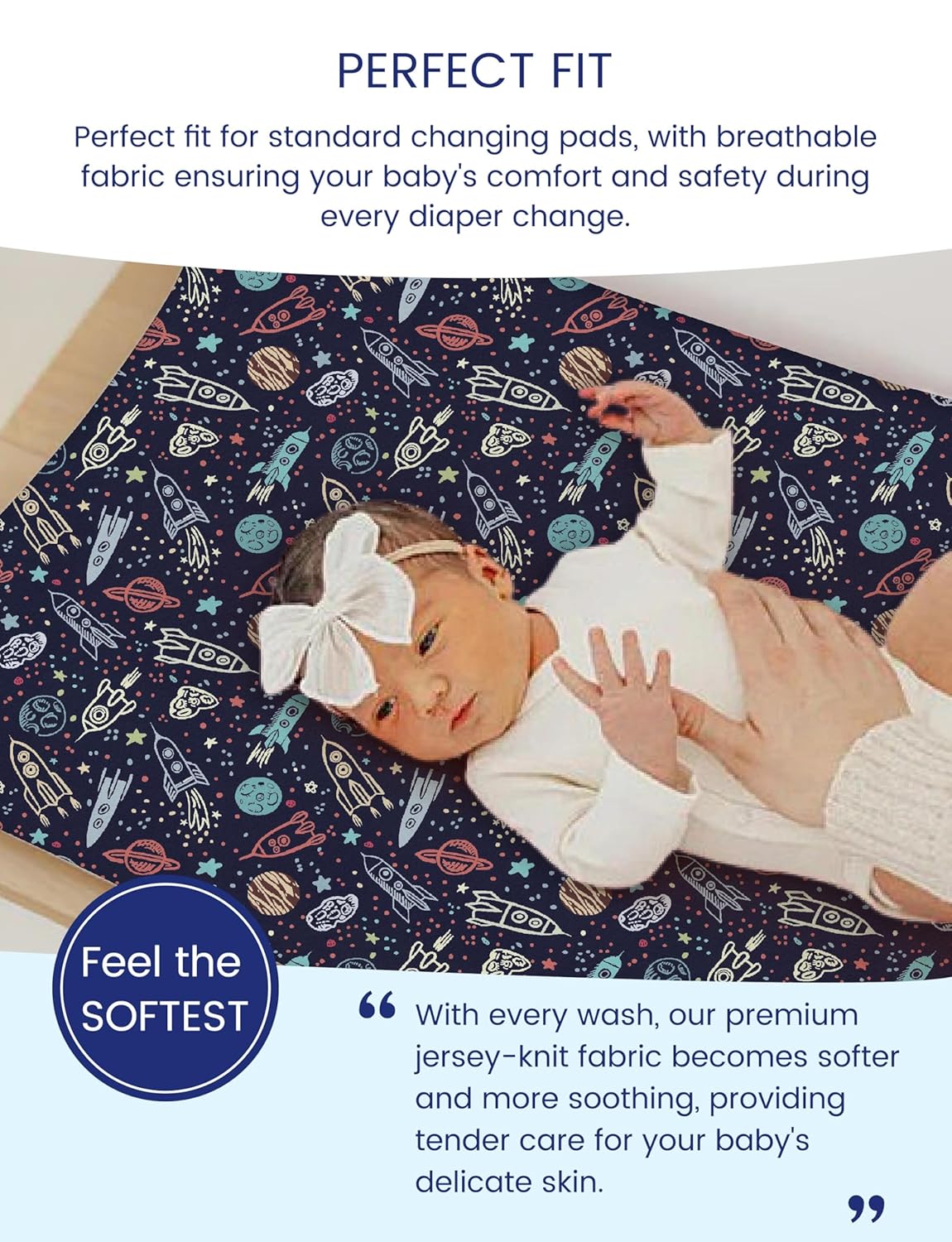 TotAha Premium Stretchy Space Changing Pad Cover, Buttery Soft Diaper Changing Pad Covers for Girls Boys, Super Stretchy Jersey Knit Changing Table Covers, 2 Pack