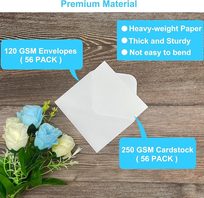 56 Pack Blank Cards and Envelopes 4.2 x 6.0 inches, Folded Cardstock