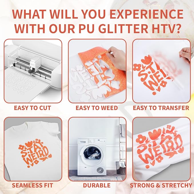 HTVRONT Neon Orange Glitter HTV- 10" x 8ft Glitter Iron on Vinyl