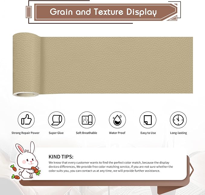 KING MOUNTAIN Leather Repair Patch, 4 x 63 Inches self Adhesive Leather Repair