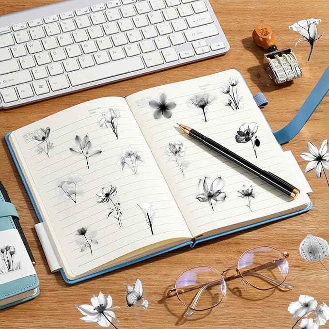 50Pcs Transparent Black and White Waterproof Plant Stickers
