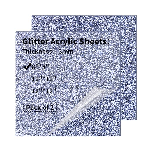 2 PCS 8 x 8 inch Glitter Colored Plexiglass Acrylic Sheets