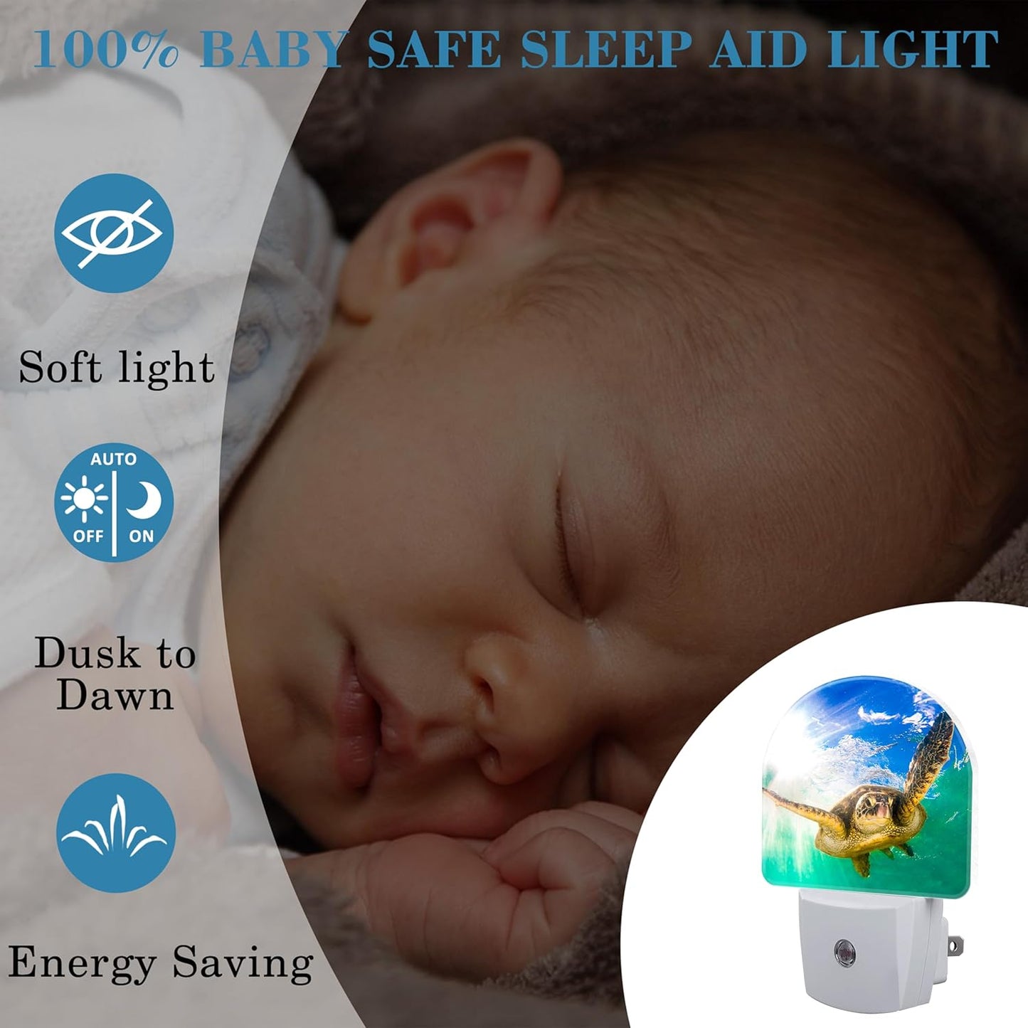 Night Light Plug into Wall Cute Sea Turtle Night Light with Dusk to Dawn Sensor for Kid Girls Boys Women Men Room Decor, Hallway, Kitchen, Bathroom, Nursery, Stairs