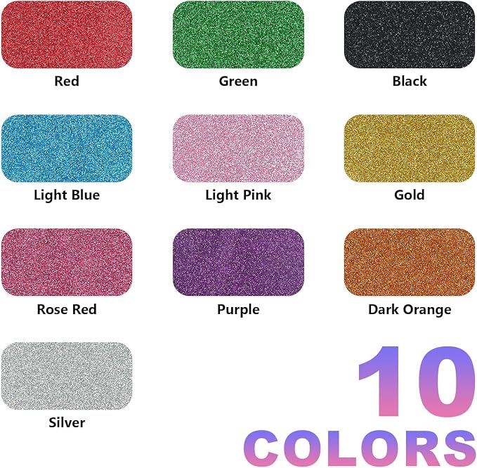 Glitter Heat Transfer Vinyl-10 Rolls 12" x5ft Multi-Color Washable HTV Vinyl
