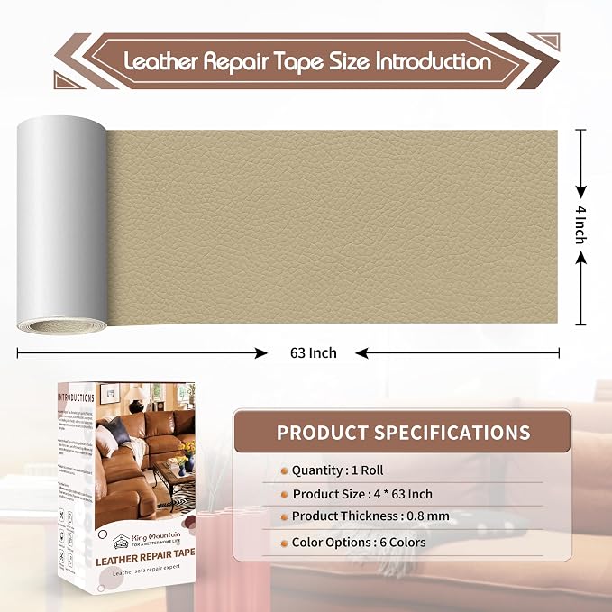 KING MOUNTAIN Leather Repair Patch, 4 x 63 Inches self Adhesive Leather Repair