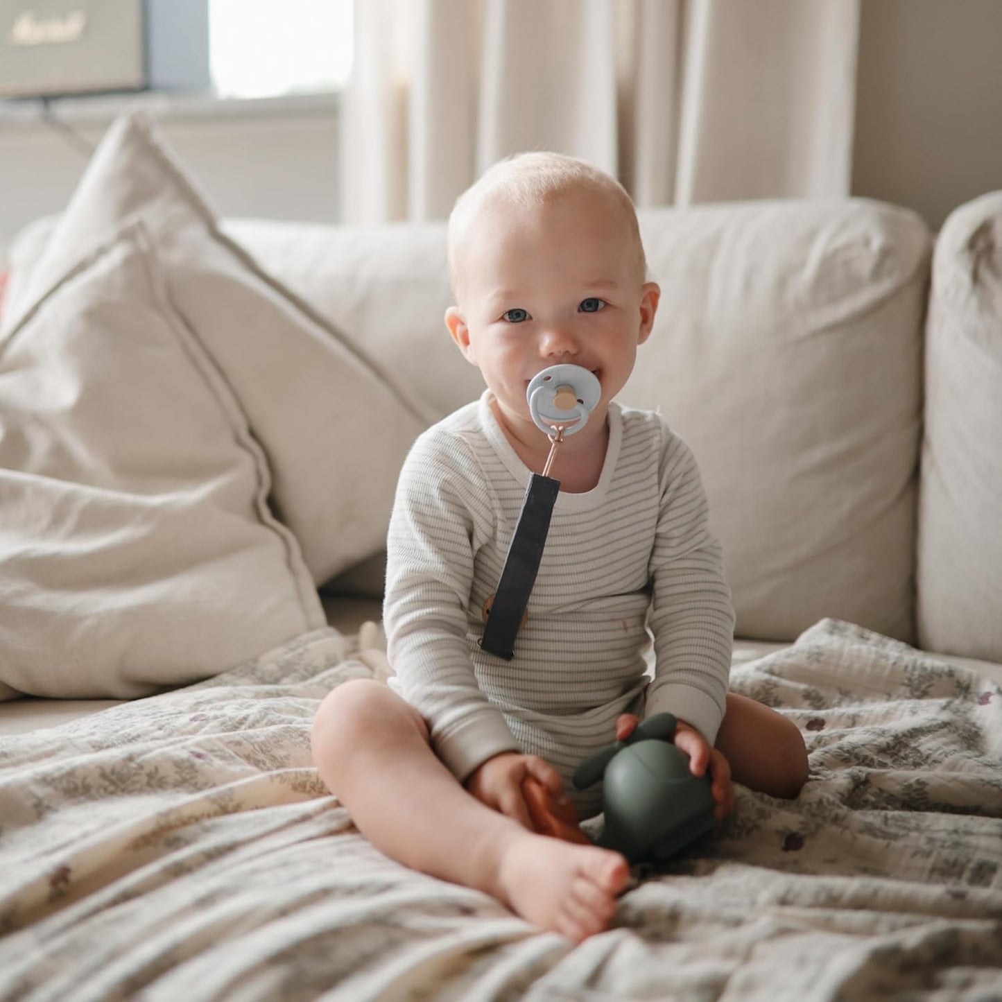 FRIGG Little Viking Natural Rubber Baby Pacifier 2-Pack | Made in Denmark | BPA-Free (Powder Blue/Cream,0-6 Months)