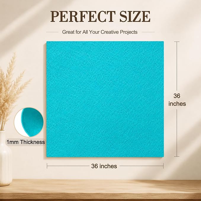Teal Blue Large Felt Fabric 36" x 36", 1mm Stiff Felt Sheet, Nonwoven Fabric