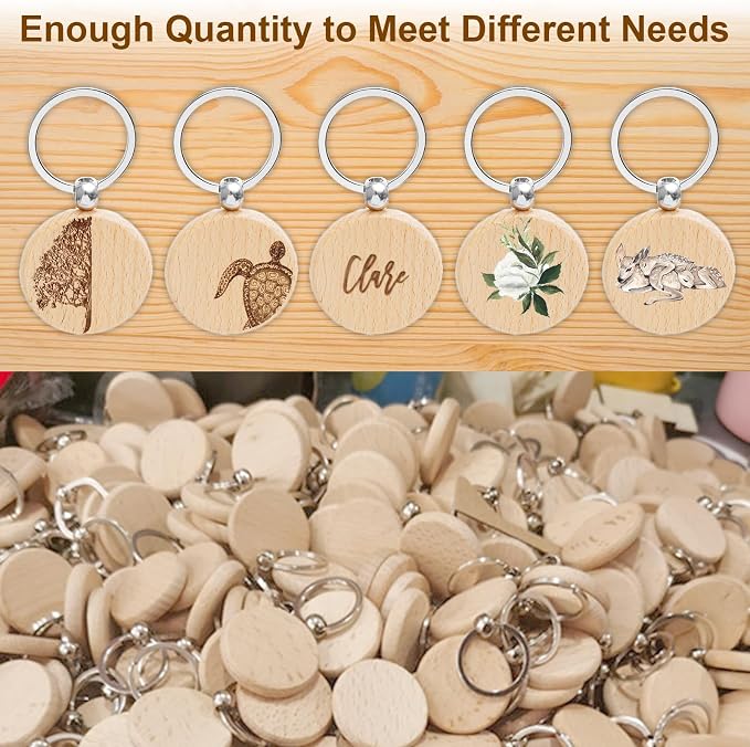 Blank Wooden Keychain Set 100 Pcs 1.5 Inch Round Key Tag | Engraving Blanks