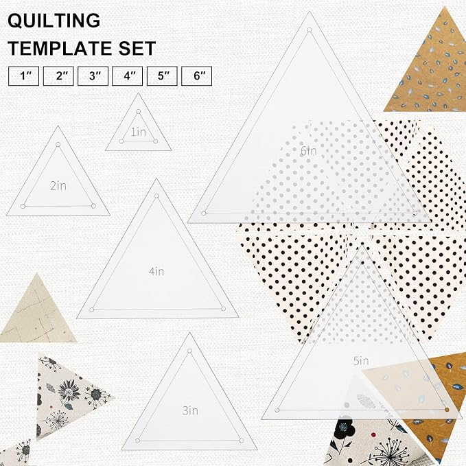 BENECREAT 6Pcs Free Motion Triangle Quilting Template Set, Acrylic Transparent