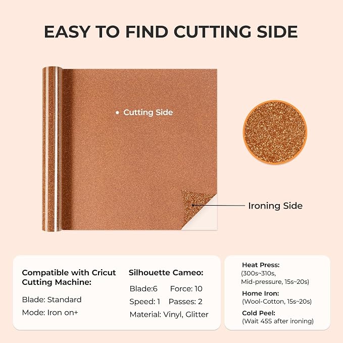 HTVRONT Bronze Glitter HTV Vinyl Roll