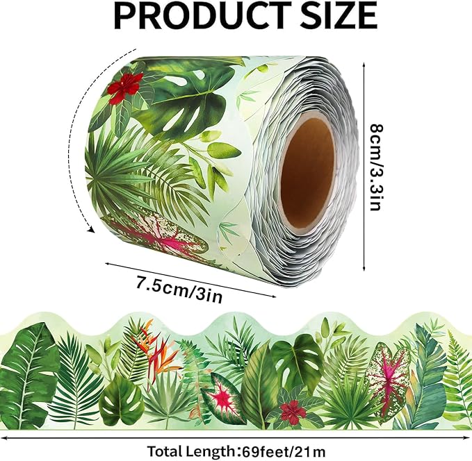 69 Feet Tropical Leaves Patterns Bulletin Board Borders Jungle Leaves Border