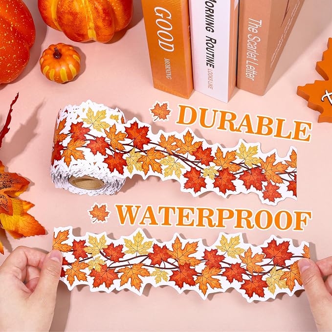 FYSUIMU 65.6 Ft Fall Thanksgiving Bulletin Board Borders Maple Leaves Vine Die