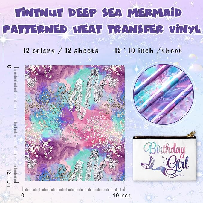 Tintnut Mermaid Ocean Heat Transfer Vinyl, 10 Sheets 12×10in Iron on Vinyl |