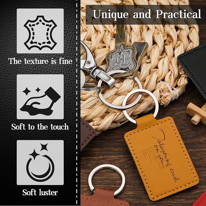 30 Pcs Leather Key Fob Kit, Rectangular Laser Engraving Blanks