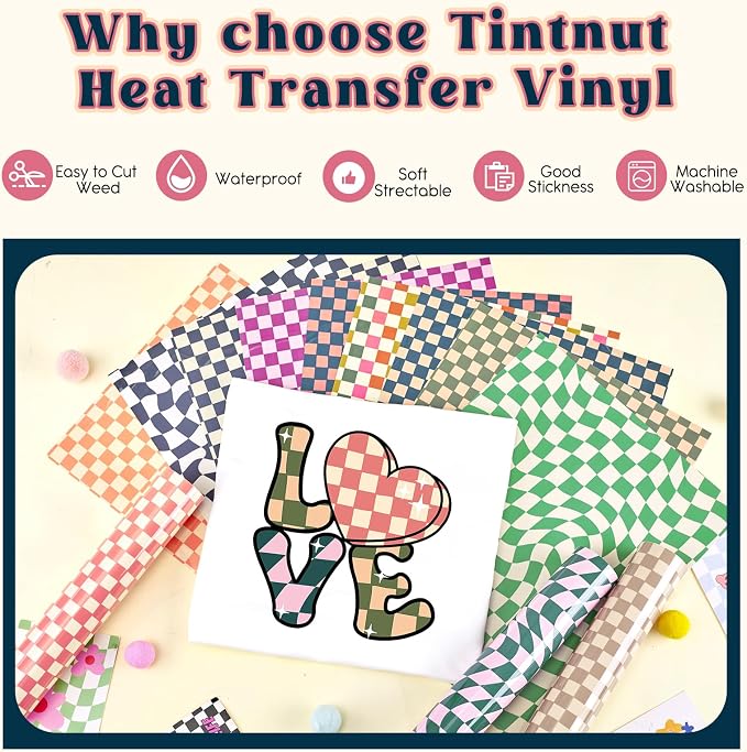 Tintnut Retro Checkerboard Heat Transfer Vinyl, 12 12"x10" Iron on Vinyl |