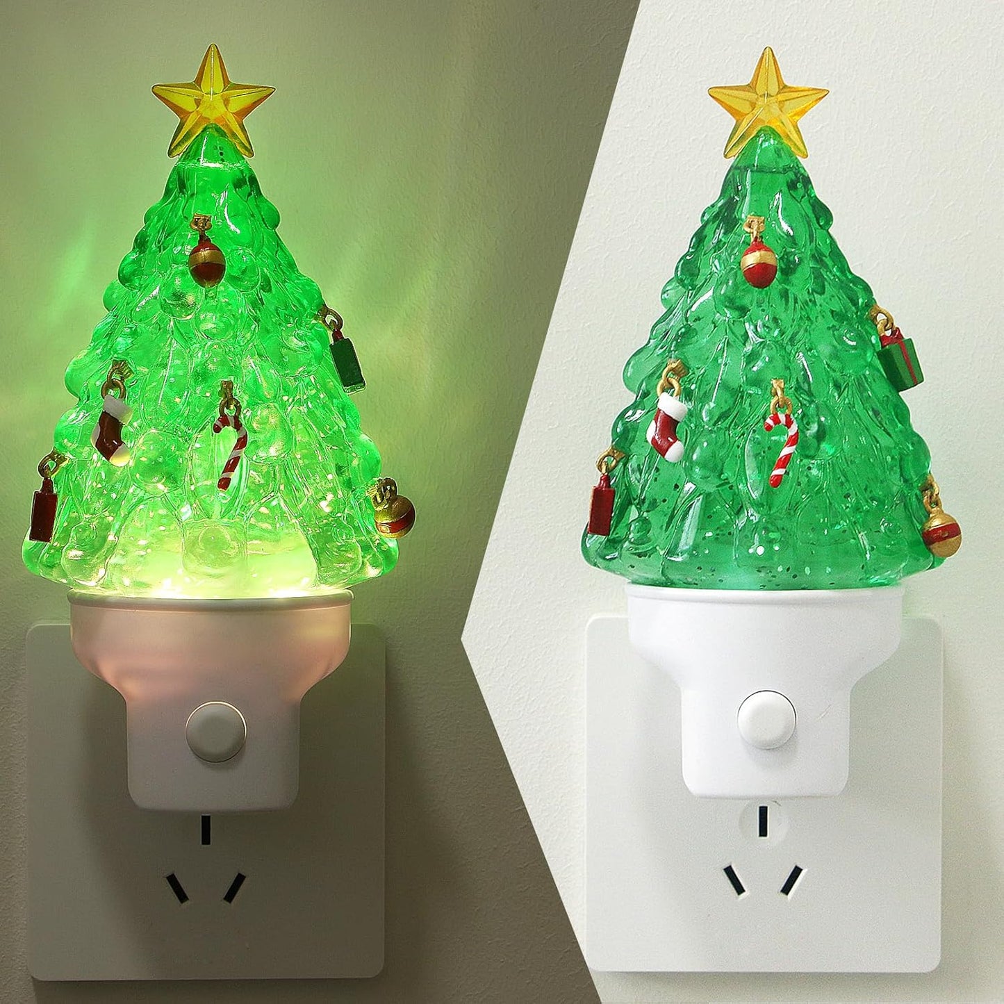 Christmas Tree Night Light Plug into Wall Swirling Glitter USB Portable Christmas Decorative Night Light Decoration for Kids Adults Bedroom Kitchen Living Room Holiday Decor (Tree)